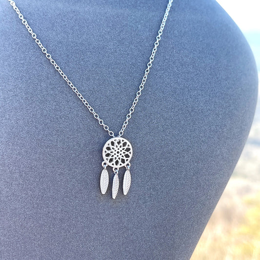 Dream catcher silver necklace