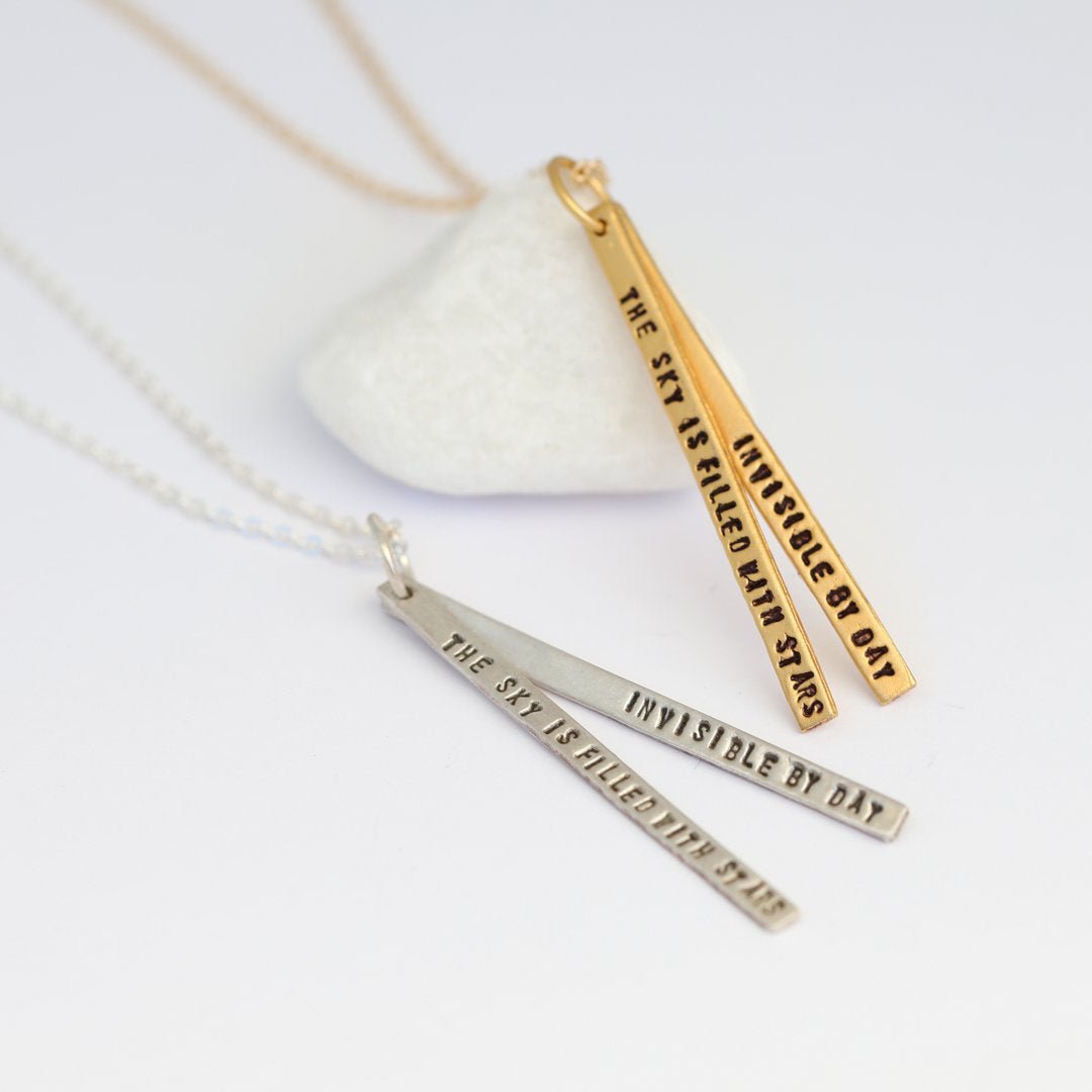 "The sky is filled with stars, invisible by day.” – Henry Wadsworth Longfellow quote necklace